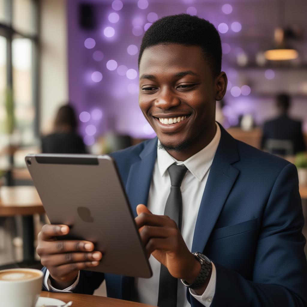 Ghanaian professional using a brand new tablet
